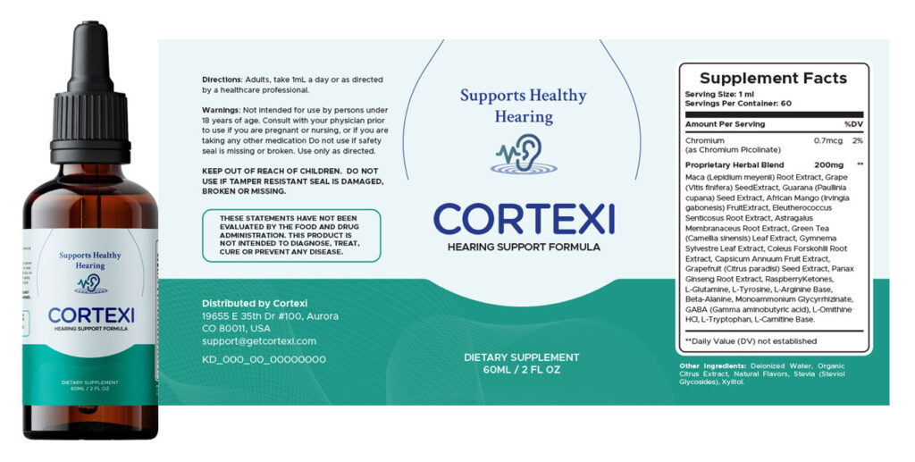 A label for cortexi, an ear canal supplement.